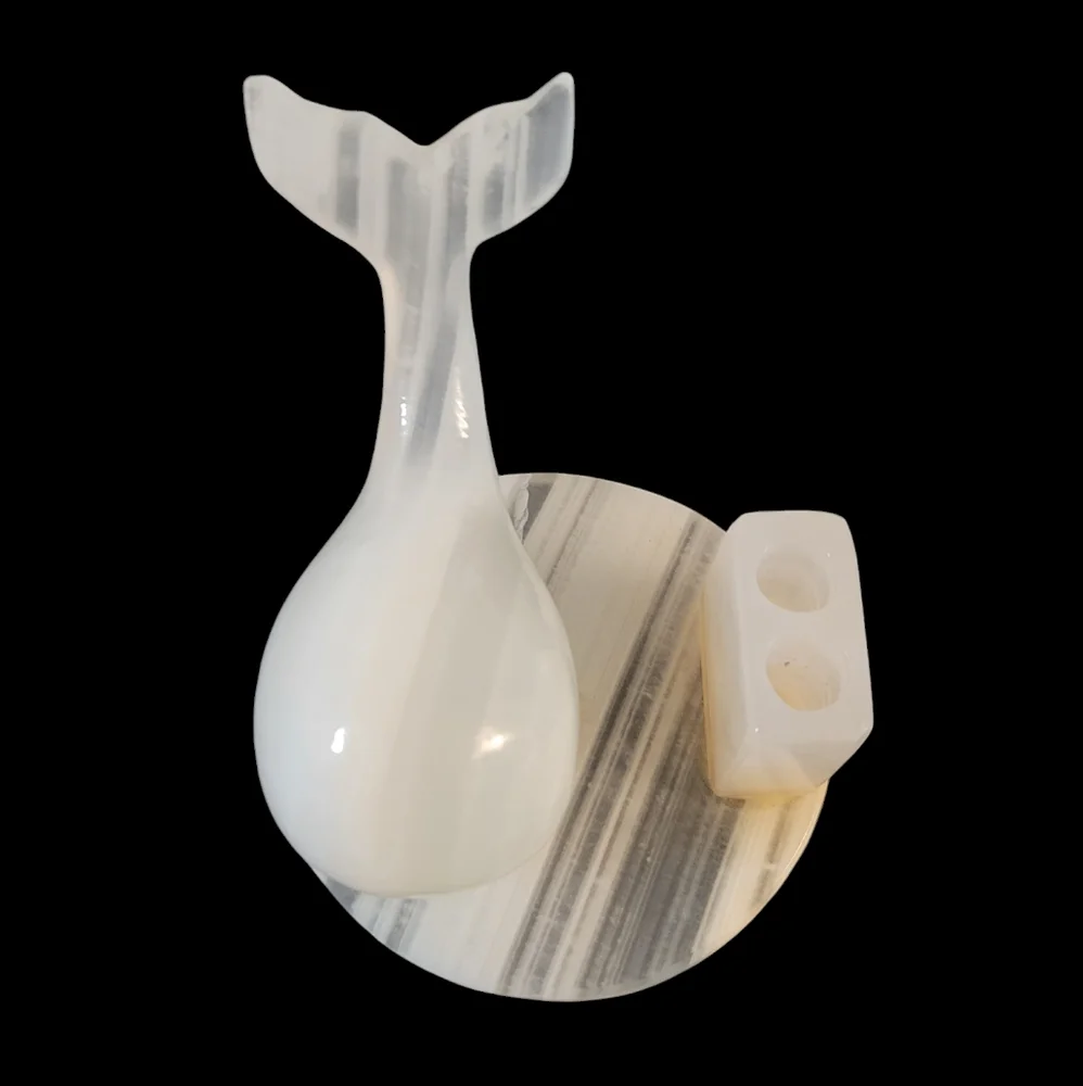 Vintage Marble Carved Whale Pencil Holder